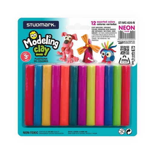 [04008           ] PLASTILINA ST-MC-020-N 12 COL NEON 200 GMS                  